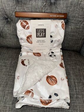 Let’s Play Ultra Soft Baby Blanket - White with Sports Ball Print